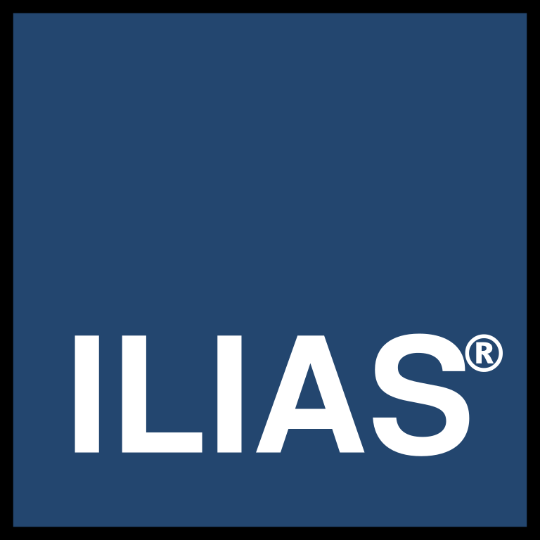 Logo von ILIAS auf dunkelblauem Hintergrund.